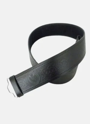 High Quality Embossed Leather Scottish Highland Kilt Belt with Celtic Buckle